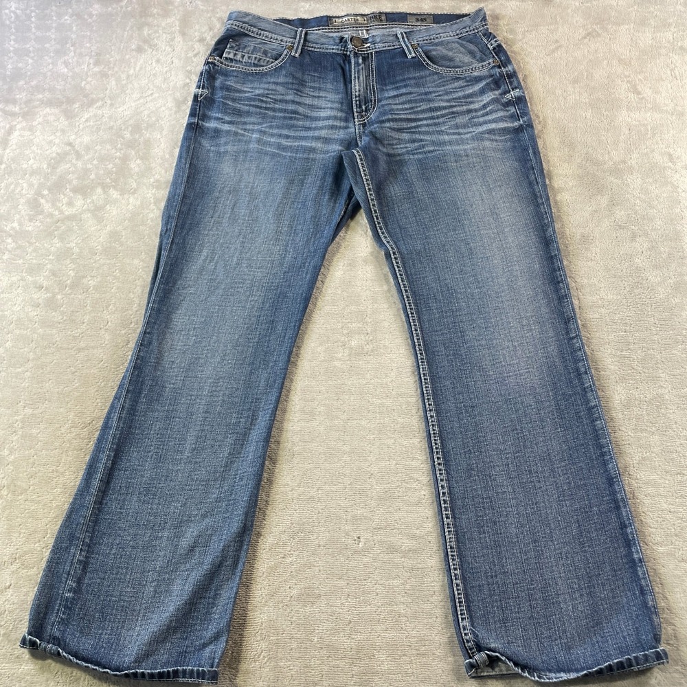 BKE Carter Jeans Mens 34S 36x31 Blue Relaxed Whiskers Denim Casual Western